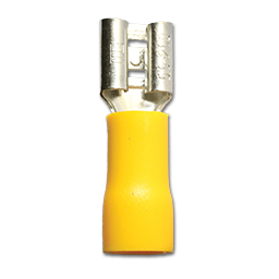 Show details for INSULATED YELLOW FEMALE TAB TERMINAL 1/4"; 12-10AWG Picture of INSULATED YELLOW FEMALE TAB TERMINAL 1/4"; 12-10AWG