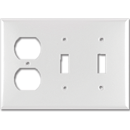 Show details for STANDARD DUPLEX RECEPTACLE/2-GANG SWITCH PLATE - WHITE Picture of STANDARD DUPLEX RECEPTACLE/2-GANG SWITCH PLATE - WHITE