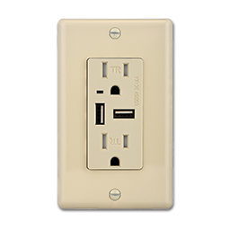 Show details for 15AMP TAMPER RESISTANT USB CHARGER & DUPLEX RECEPTACLE - IVORY Picture of 15AMP TAMPER RESISTANT USB CHARGER & DUPLEX RECEPTACLE - IVORY