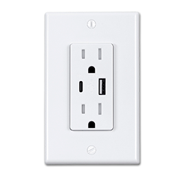 15AMP TAMPER RESISTANT USB CHARGER WITH TYPE A&C PORTS & DUPLEX RECEPTACLE - WHITE