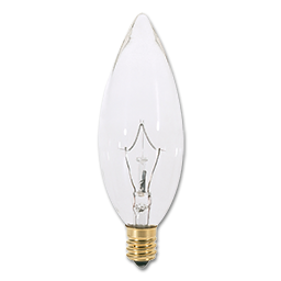 Show details for 25 WATT CLEAR TORPEDO CANDELABRA BASE BULB - 25/CS Picture of 25 WATT CLEAR TORPEDO CANDELABRA BASE BULB - 25/CS