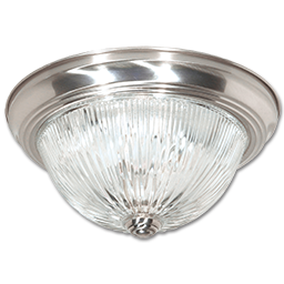 Show details for 13" CEILING LIGHT FIXTURE WITH CLEAR RIBBED GLASS - SATIN NICKEL Picture of 13" CEILING LIGHT FIXTURE WITH CLEAR RIBBED GLASS - SATIN NICKEL