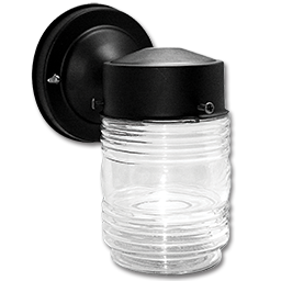 Show details for 7" PORCH LIGHT FIXTURE WALL MOUNT CLEAR JAR - BLACK Picture of 7" PORCH LIGHT FIXTURE WALL MOUNT CLEAR JAR - BLACK