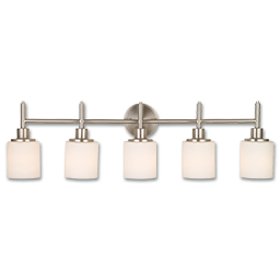 Show details for 5 LIGHT VANITY FIXTURE - SATIN NICKEL WITH FROSTED GLASS Picture of 5 LIGHT VANITY FIXTURE - SATIN NICKEL WITH FROSTED GLASS