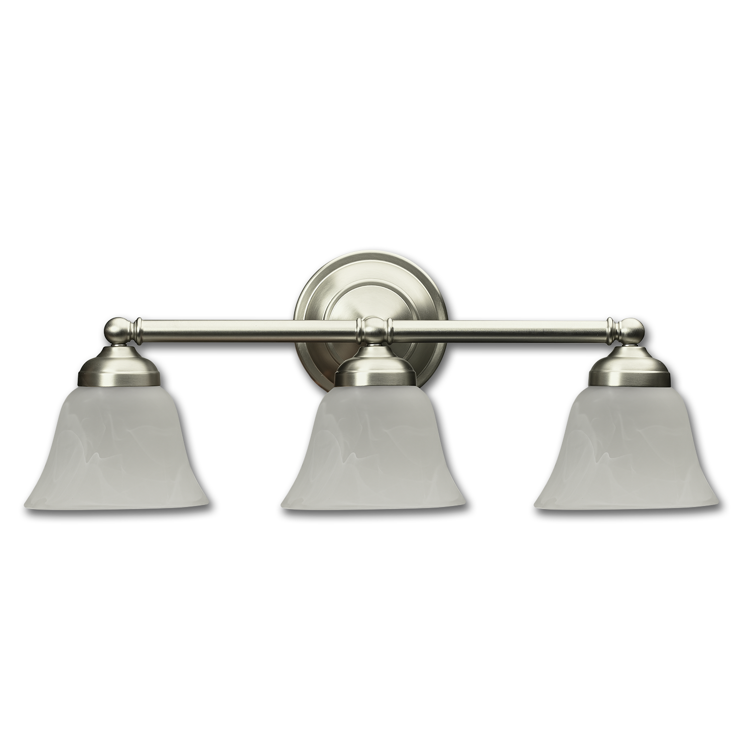 Chadwell Supply. 3-LIGHT VANITY FIXTURE - SATIN NICKEL WITH ALABASTER GLASS