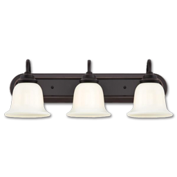 Show details for 3 LIGHT VANITY FIXTURE - AMBER BRONZE WITH WHITE OPAL GLASS Picture of 3 LIGHT VANITY FIXTURE - AMBER BRONZE WITH WHITE OPAL GLASS