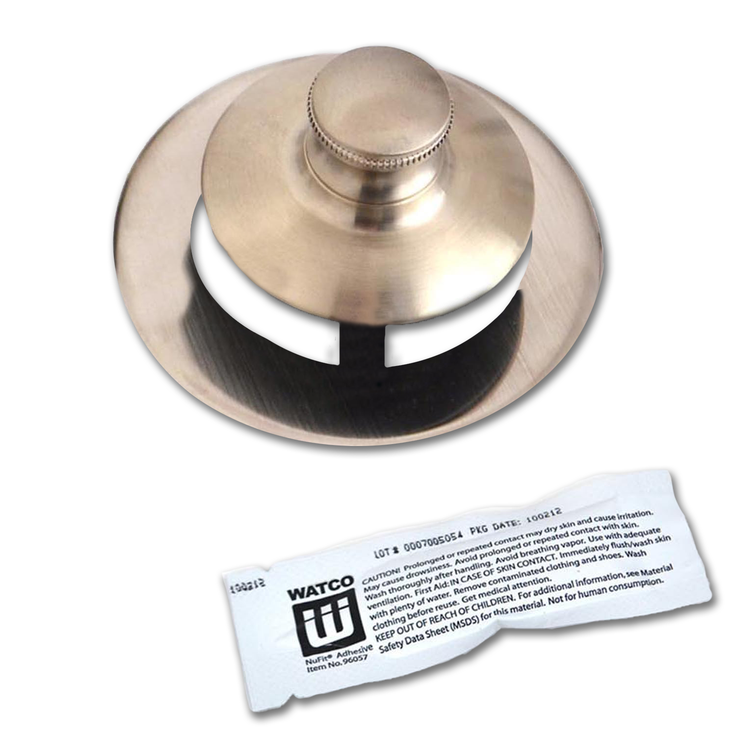 Chadwell Supply. WATCO UNIVERSAL NUFIT PUSH PULL TUB STOPPER WITH NO GRID BRUSHED NICKEL
