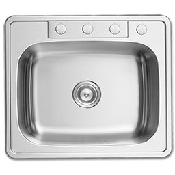 Show details for 25"X22" x 7" SINGLE BOWL STAINLESS STEEL SINK - 4 HOLE 22GA. Picture of 25"X22" x 7" SINGLE BOWL STAINLESS STEEL SINK - 4 HOLE 22GA.