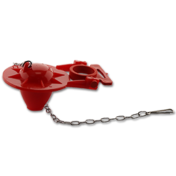 Show details for RED TOILET TANK FLAPPER WITH STAINLESS STEEL CHAIN, HOOK AND TRUNION Picture of RED TOILET TANK FLAPPER WITH STAINLESS STEEL CHAIN, HOOK AND TRUNION