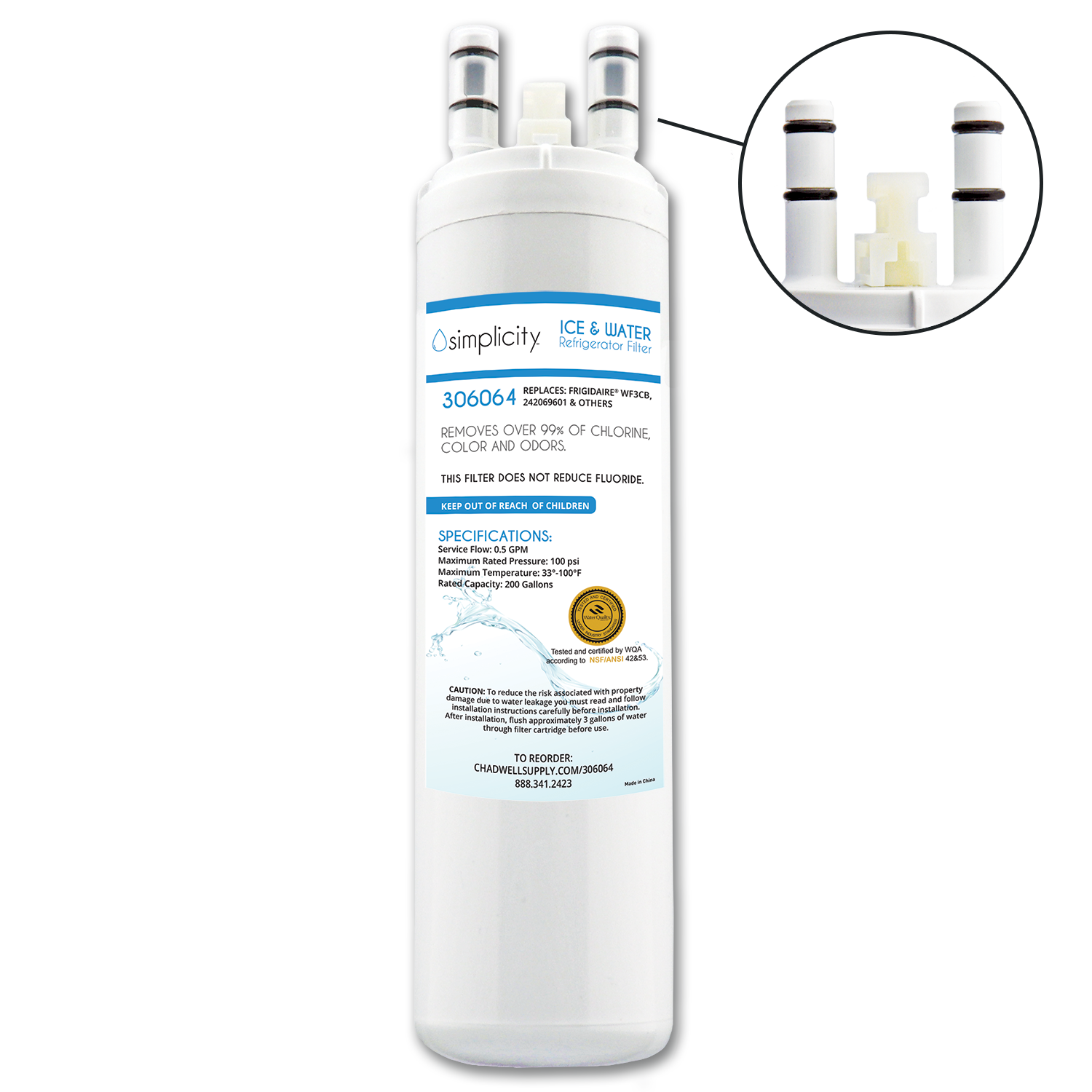 Chadwell Supply. REFRIGERATOR WATER FILTER FOR FRIGIDAIRE® WF3CB