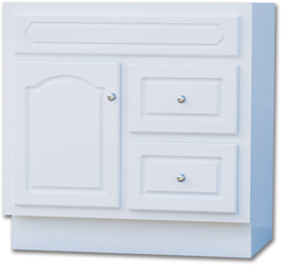 Show details for 30"W X 21"D CASCADE DELUXE WHITE VANITY BASE - SINGLE DOOR/DOUBLE DRAWER Picture of 30"W X 21"D CASCADE DELUXE WHITE VANITY BASE - SINGLE DOOR/DOUBLE DRAWER